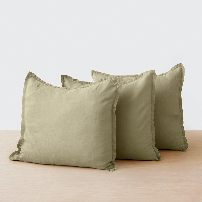 Set of 3 sage green euro shams, sage