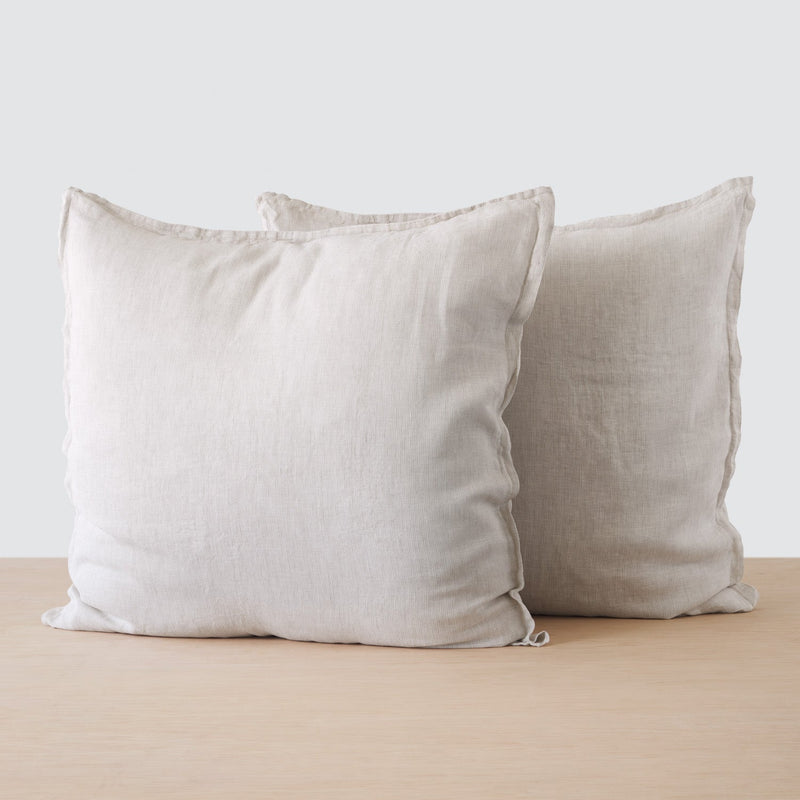 Two Tan Pinstripe Linen Euro Sham Pillowcases, sand-stripe