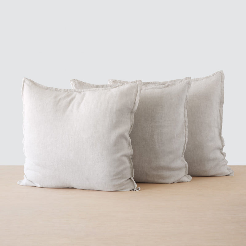 Set of Three Tan Linen Euro Shams with Small Stripes, sand-stripe