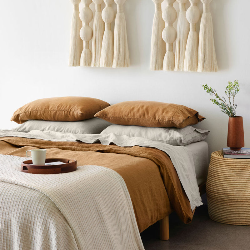 Sage and camel styled bed bundle, camel