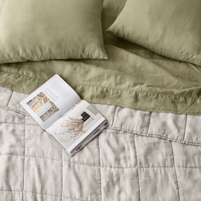Light sand quilt on sage green sheet set, sage