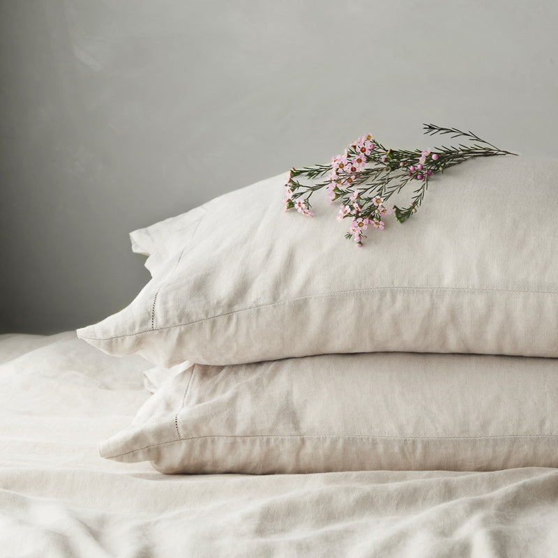 Stack of two linen pillows, solid-sand
