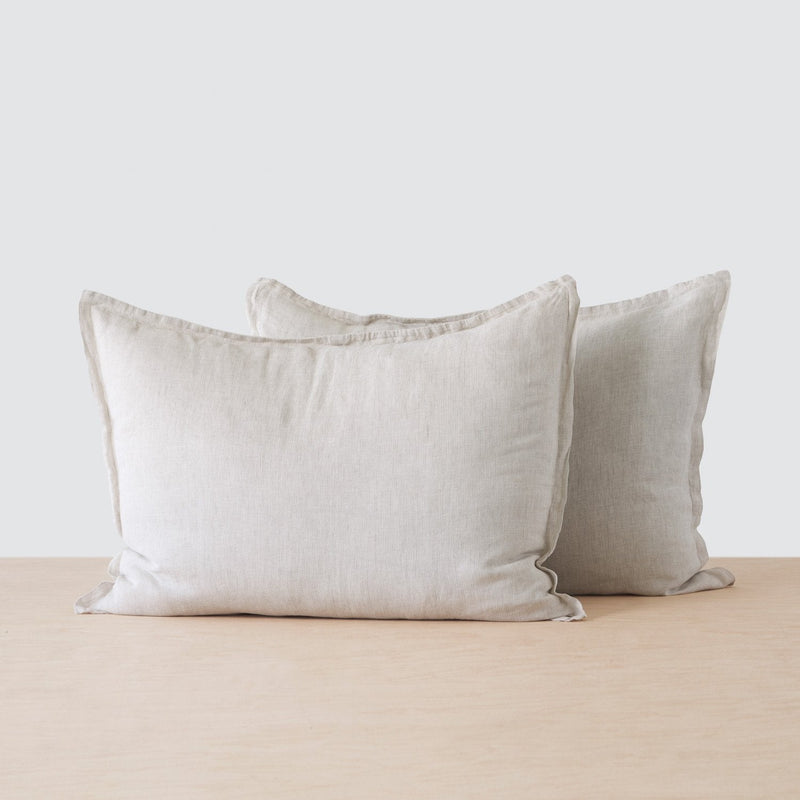 Set of 2 Beige Pinstripe Linen Pillow Shams, sand-stripe