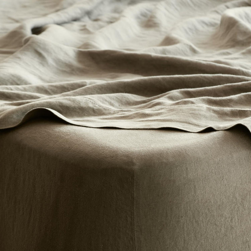 Close Up of Olive Green Linen Sheets, olive