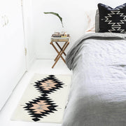 Modern Wool Rug in Cream and Pink for Bedroom