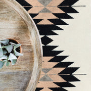 Overhead View of Handwoven Wool Rug in Blush and Grey