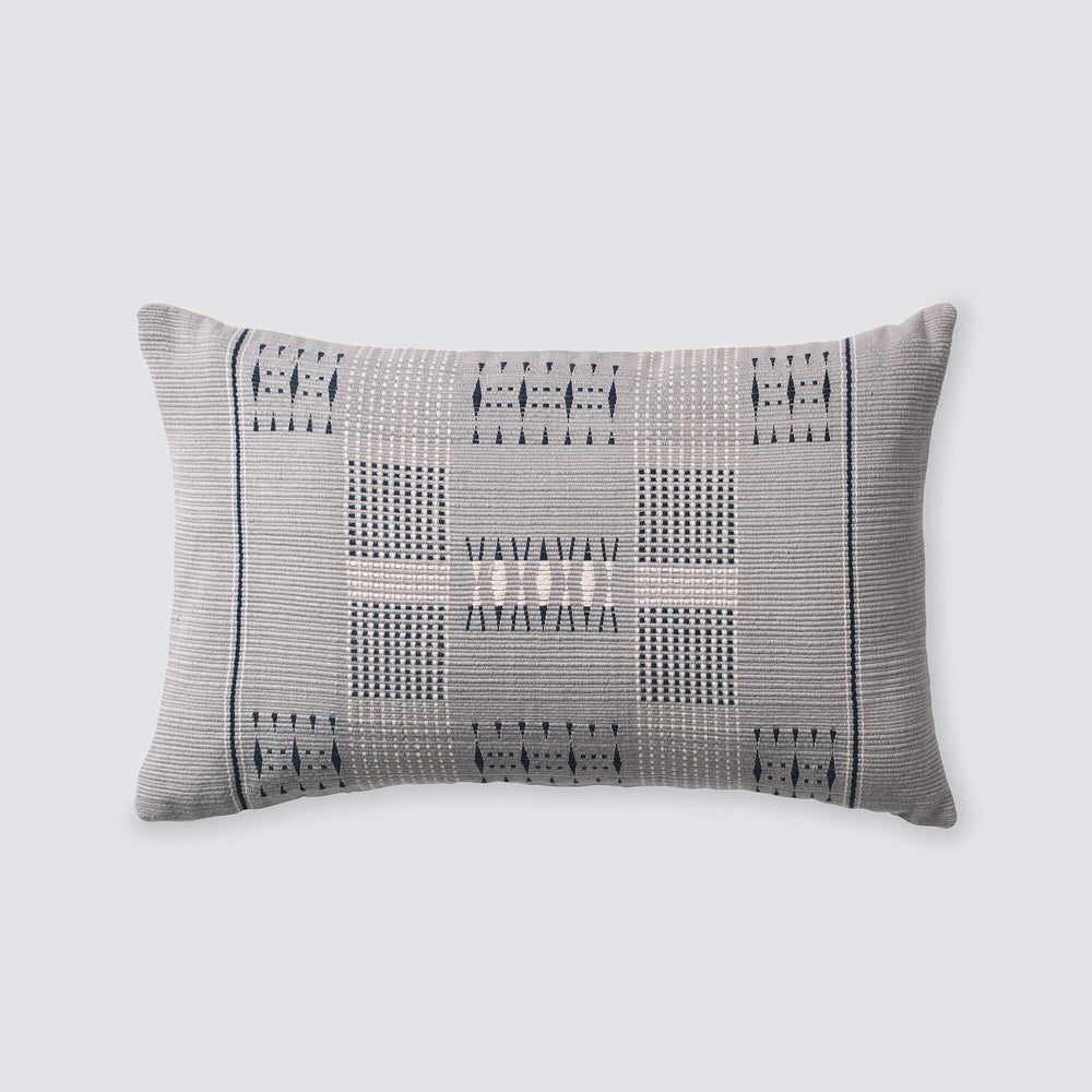 Minimal Woven Lumbar Pillow in Blue Grey