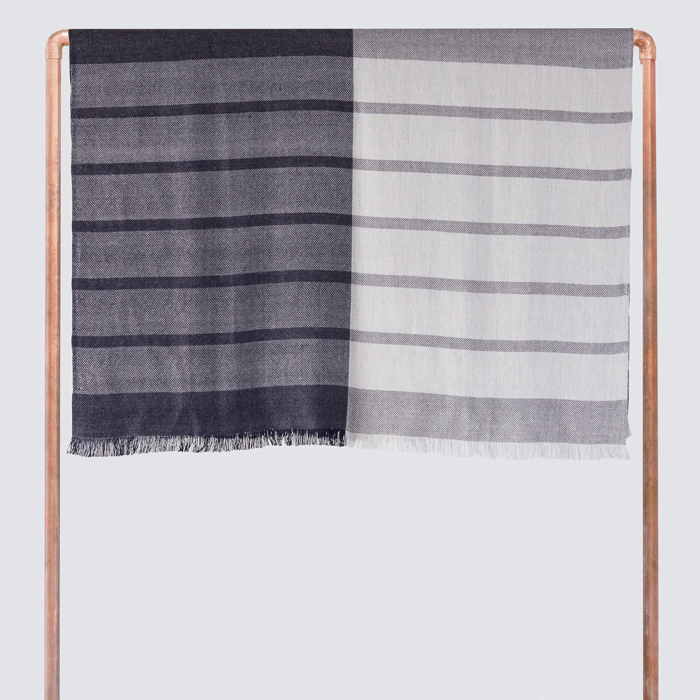 100% Baby Alpaca Throw in Navy and Grey