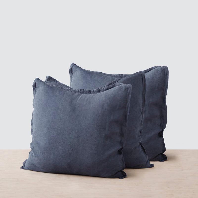 3 Stonewashed Linen Euro Shams, slate-blue